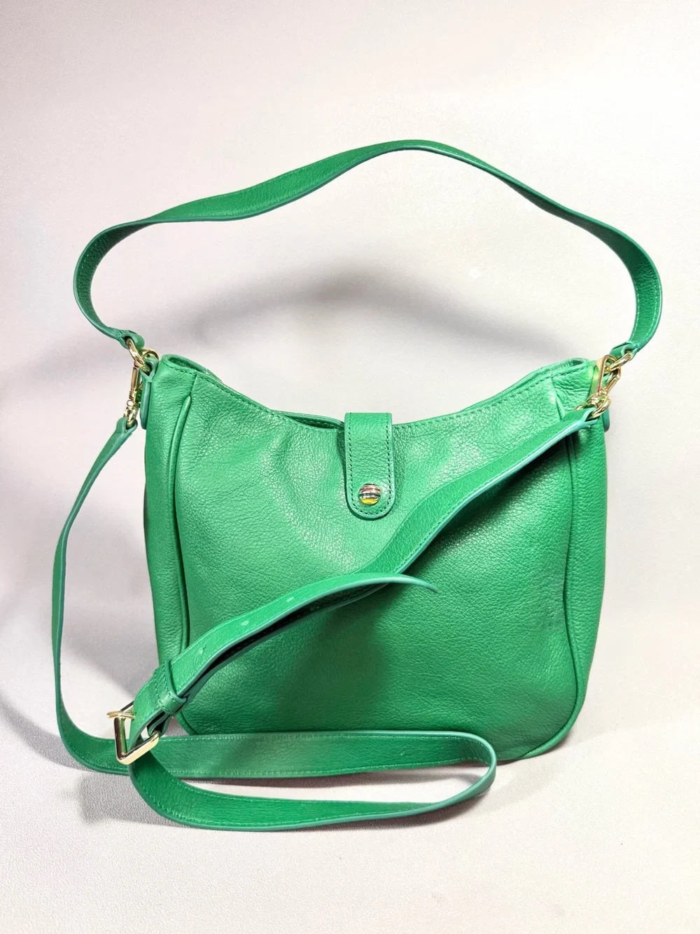 TALBOTS Green Soft Pebbled Leather Crossbody Hobo Bag